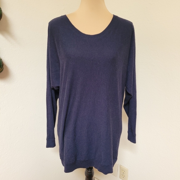 Vince Navy Cashmere Blend Scoop Neck Sweater With V Back - Picture 1 of 6